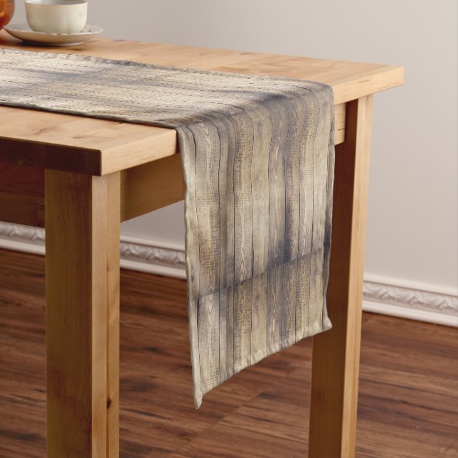 Farmhouse Rustic Country Light Barn Wood Planks Short Table Runner (In Situ)