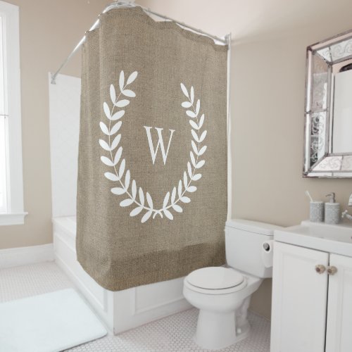 Farmhouse Rustic Country White Laurels Monogram Shower Curtain