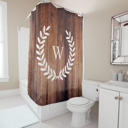 Farmhouse Rustic Country White Laurels Wood Planks Shower Curtain