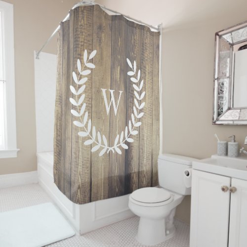 Farmhouse Rustic Country White Laurels Wood Planks Shower Curtain