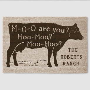 Farmhouse Rustic Cow Funny Moo Are You Custom Name Fiber Doormat