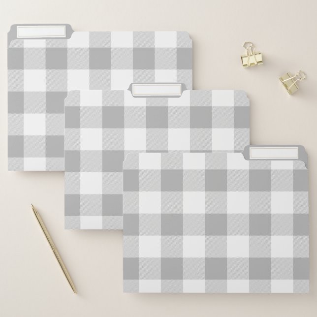 Farmhouse Rustic Gray Buffalo Check Plaid File Folder (Set)