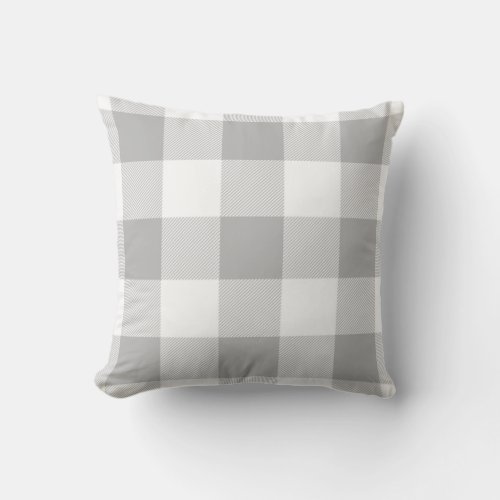 Farmhouse Rustic Gray Buffalo Check Plaid Throw Pillow