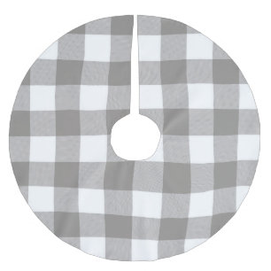 Farmhouse Rustic Grey & White Buffalo Plaid Square Brushed Polyester Tree Skirt