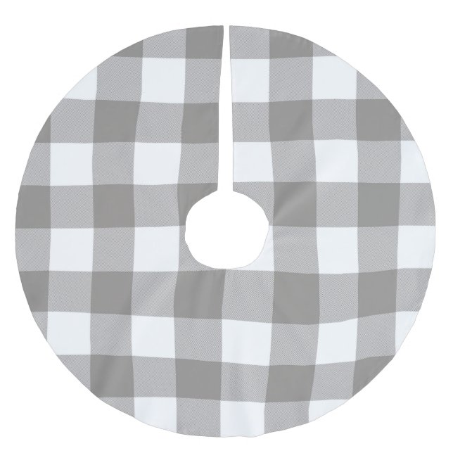 Farmhouse Rustic Grey & White Buffalo Plaid Square Brushed Polyester Tree Skirt (Front)