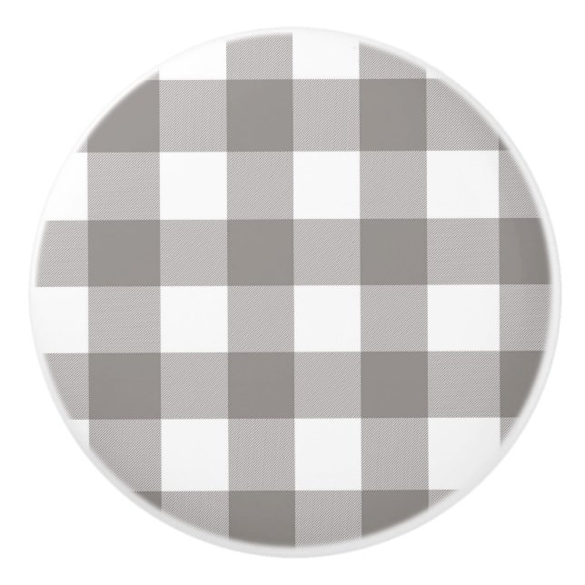 Farmhouse Rustic Grey & White Buffalo Plaid Square Ceramic Knob (Front)