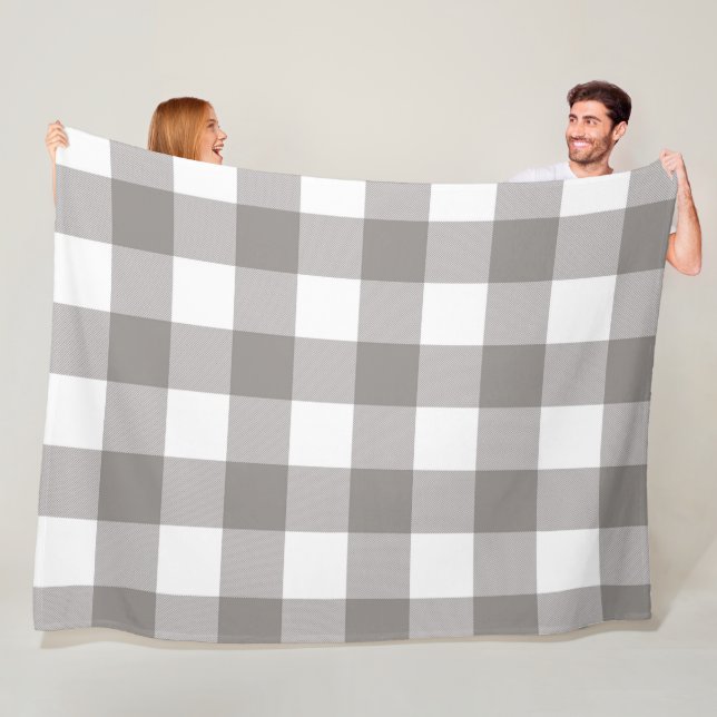 Farmhouse Rustic Grey & White Buffalo Plaid Square Fleece Blanket (In Situ)