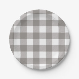 Farmhouse Rustic Grey & White Buffalo Plaid Square Paper Plates