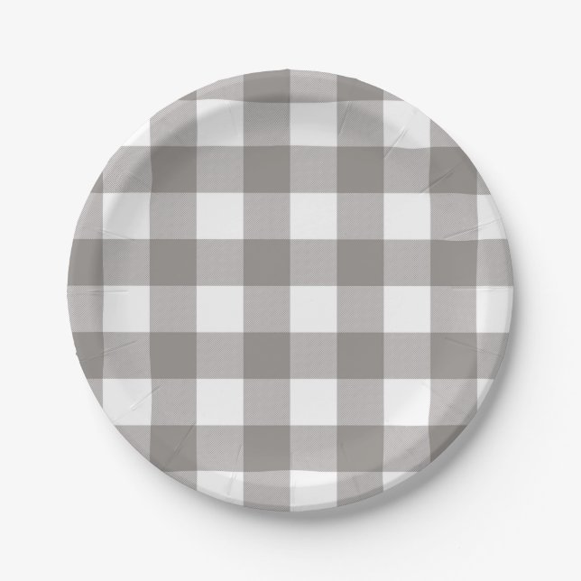 Farmhouse Rustic Grey & White Buffalo Plaid Square Paper Plates (Front)