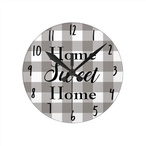 Farmhouse Rustic Grey & White Buffalo Plaid Square Round Clock