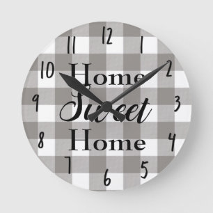 Farmhouse Rustic Grey & White Buffalo Plaid Square Round Clock