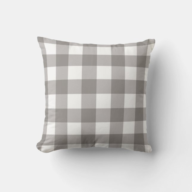 Farmhouse Rustic Grey & White Buffalo Plaid Square Throw Pillow (Front)
