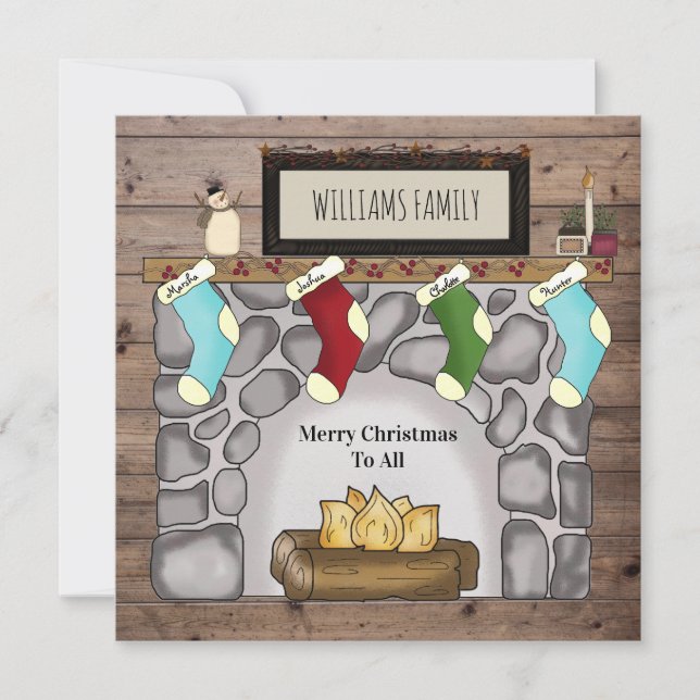 Farmhouse Rustic Primitive Home & Hearth Name Holiday Card (Front)