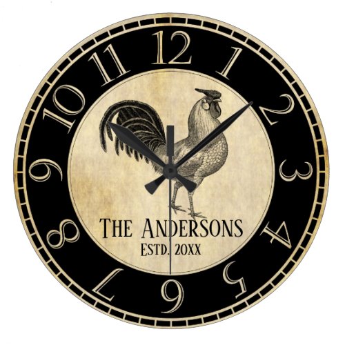 Farmhouse Rustic Rooster Vintage Family Business Large Clock