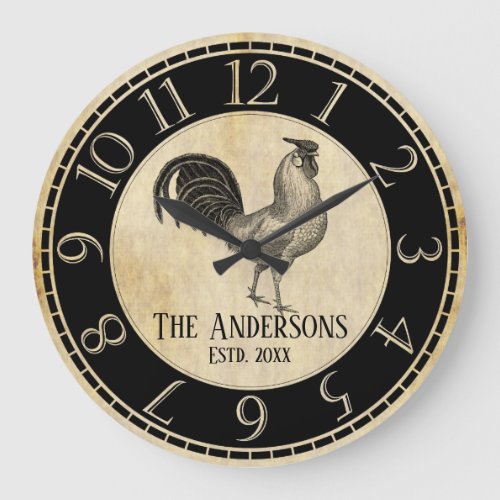 Farmhouse Rustic Rooster Vintage Family Business Large Clock