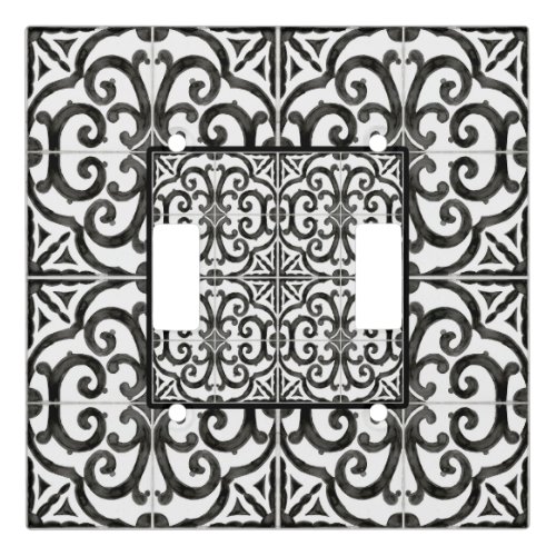 Farmhouse Rustic Southwestern Black and White Tile Light Switch Cover