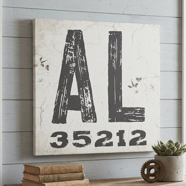 Farmhouse Rustic State Zip Code Alabama Canvas Print (Creator Uploaded)