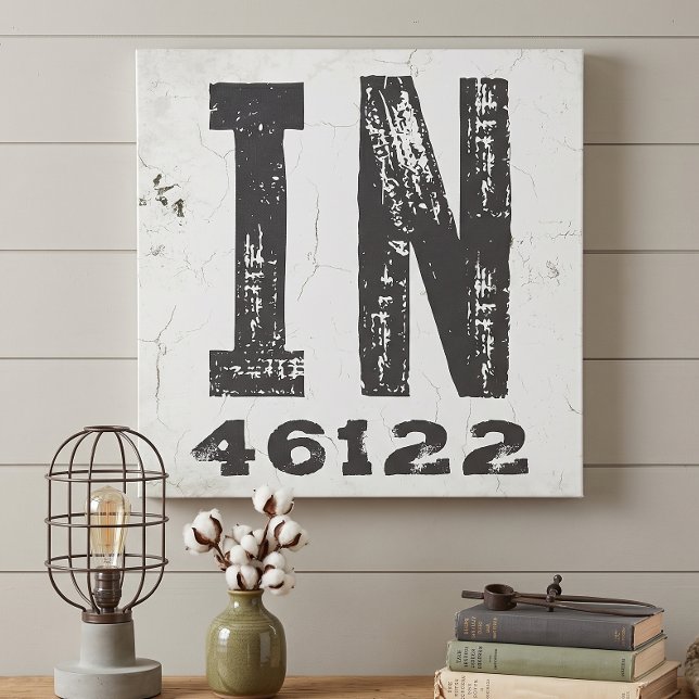 Farmhouse Rustic State Zip Code Indiana Canvas Print (Creator Uploaded)