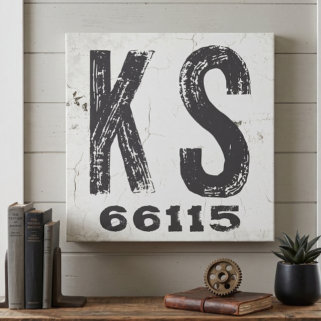 Farmhouse Rustic State Zip Code Kansas Canvas Print (Creator Uploaded)