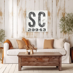 Farmhouse Rustic State Zip Code South Carolina Canvas Print
