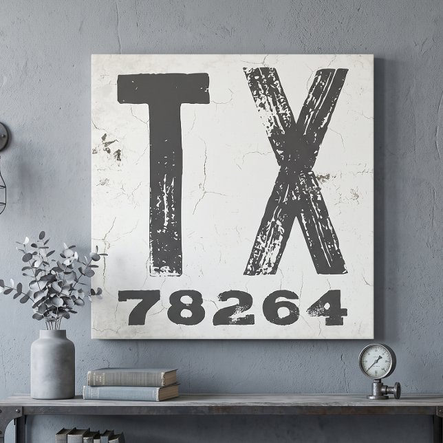 Farmhouse Rustic State Zip Code Texas Canvas Print (Creator Uploaded)