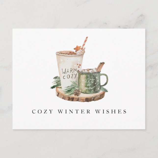 Farmhouse Rustic Stay Cozy Winter Wishes Christmas Postcard (Front)