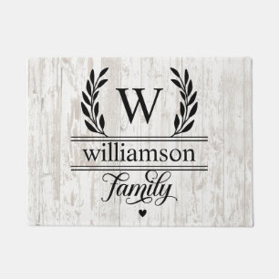 Farmhouse Rustic Style Monogrammed Family Name Doormat