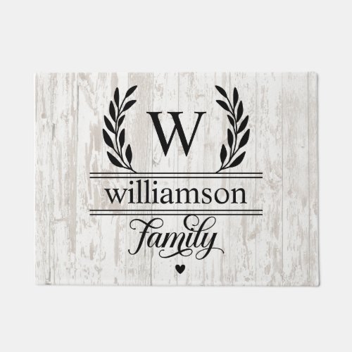 Farmhouse Rustic Style Monogrammed Family Name  Doormat