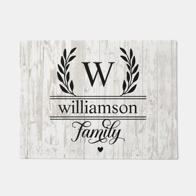 Farmhouse Rustic Style Monogrammed Family Name  Doormat (Front)