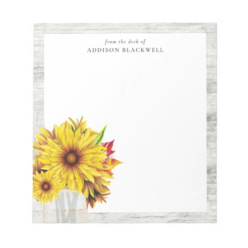 Farmhouse Rustic Sunflower Mason Jar Personalized Notepad