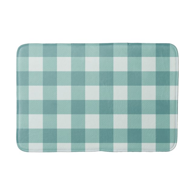 Farmhouse Rustic Teal White Buffalo Plaid Square Bath Mat (Front)