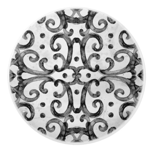 Farmhouse Rustic Tile Pattern Black White Decor Ceramic Knob