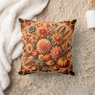 Farmhouse Rustic Vintage Fall Autumn Orange Decor Throw Pillow