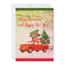 Farmhouse Rustic Vintage Red Truck Merry Christmas