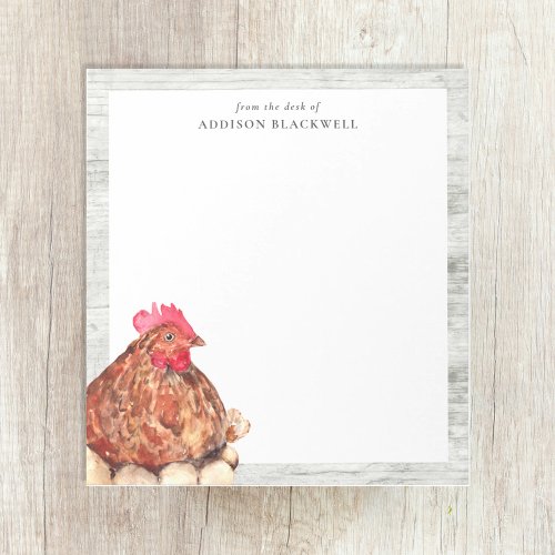Farmhouse Rustic Watercolor Chicken Personalized Notepad