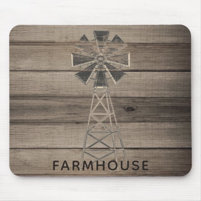 Farmhouse Rustic Weathered Wood Country Wind Mill Mouse Pad (Front)