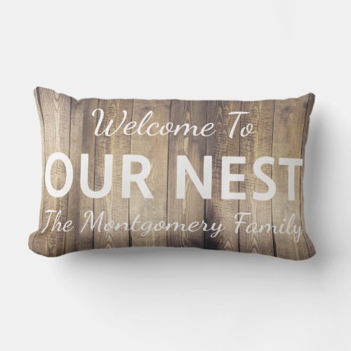 Farmhouse Rustic Welcome To Our Nest Family Name Lumbar Pillow