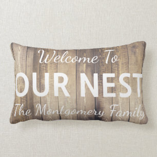 Farmhouse Rustic Welcome To Our Nest Family Name Lumbar Pillow
