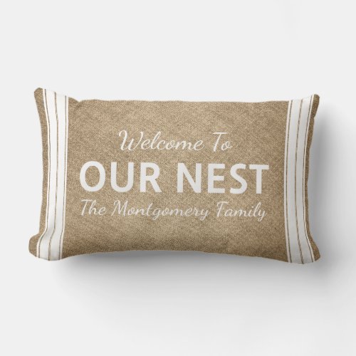 Farmhouse Rustic Welcome To Our Nest Family Name Lumbar Pillow