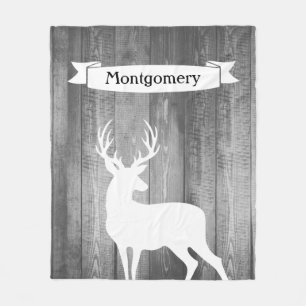 Farmhouse Rustic White Deer Ribbon Family Name Fleece Blanket