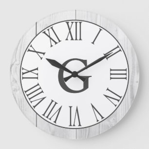 Farmhouse Rustic White & Faux White Wood Numerals Large Clock