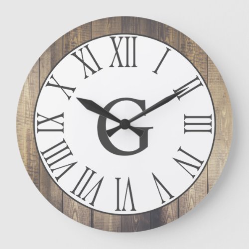 Farmhouse Rustic White  Faux Wood Gray Numerals Large Clock