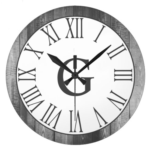Farmhouse Rustic White &amp; Faux Wood Gray Numerals Large Clock