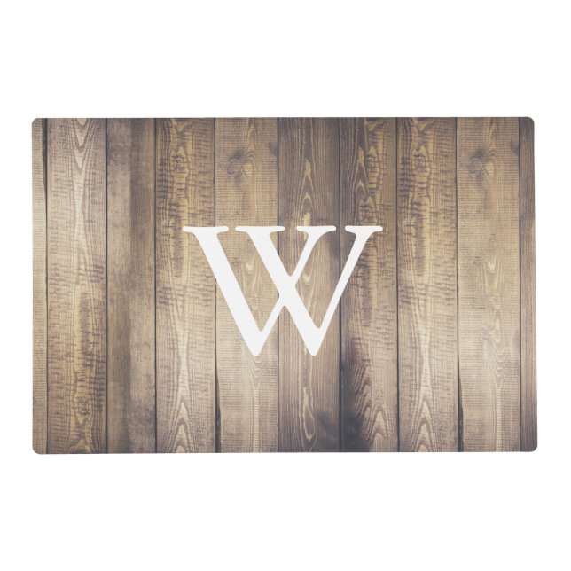 Farmhouse Rustic Wood Planks White Monogram Letter Placemat (Front)