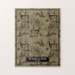 Farmhouse Rustic Woodsy Vintage Deer Family Name J Jigsaw Puzzle<br><div class="desc">Rustic country deer pattern featuring a variety of vintage deer with your family name and established date in bottom center.  Original pattern created by Holiday Hearts Designs with vintage imagery (rights reserved).</div>