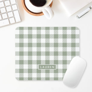 Farmhouse Sage Buffalo Check Personalized Name Mouse Pad