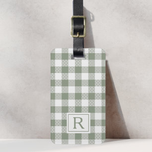 Farmhouse Sage Green Buffalo Check Monogram Luggage Tag