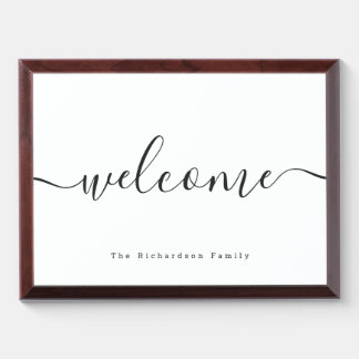 Farmhouse Script Welcome Sign, with Family Name Award Plaque