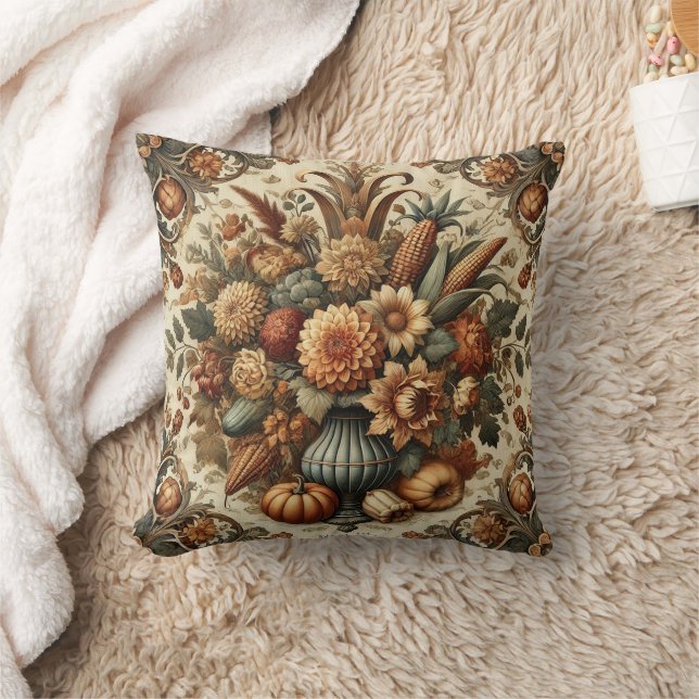 Farmhouse Season Fall Autumn Turkey Thanksgiving Throw Pillow (Blanket)