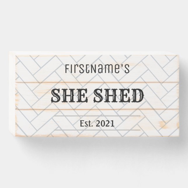 Farmhouse She Shed Cute Tile Design Wooden Box Sign (Front Horizontal)